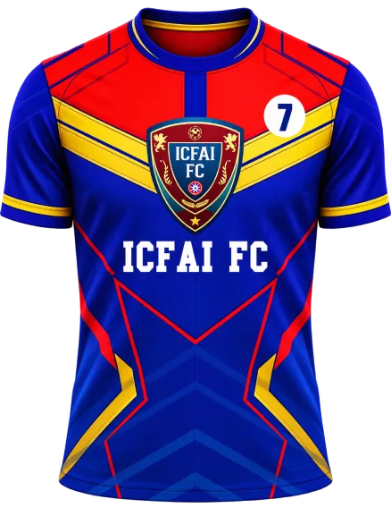 ICFAI FC men's second kit in royal blue with red and gold chevrons