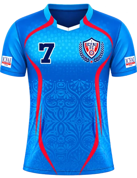 ICFAI FC women's kit in sky blue with red accents