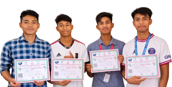 Four ICFAI FC players holding their Students Olympic certificates of merit